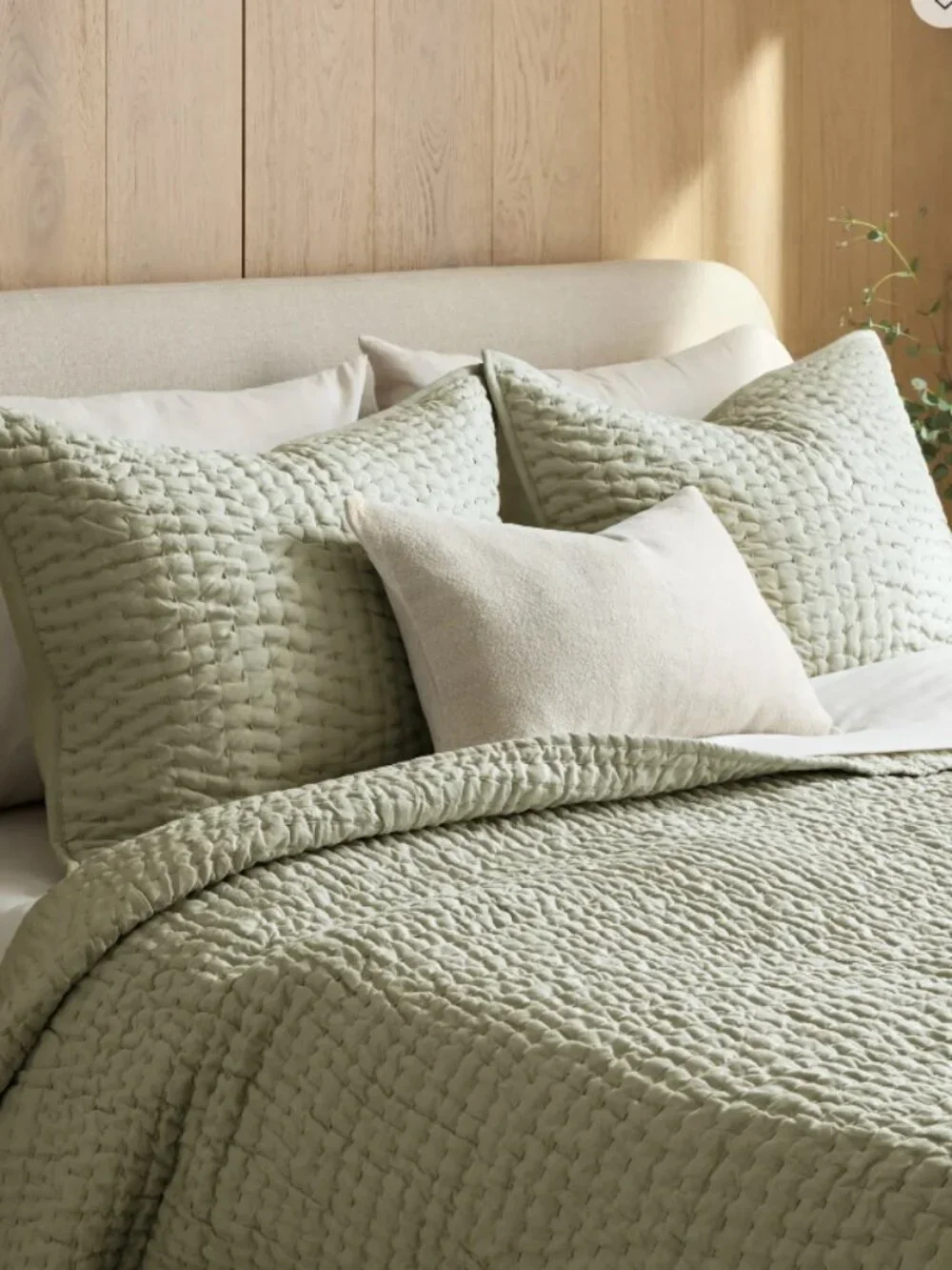 NIB Quince European Linen Cotton Stitch Quilt Set - Queen - Willowleaf